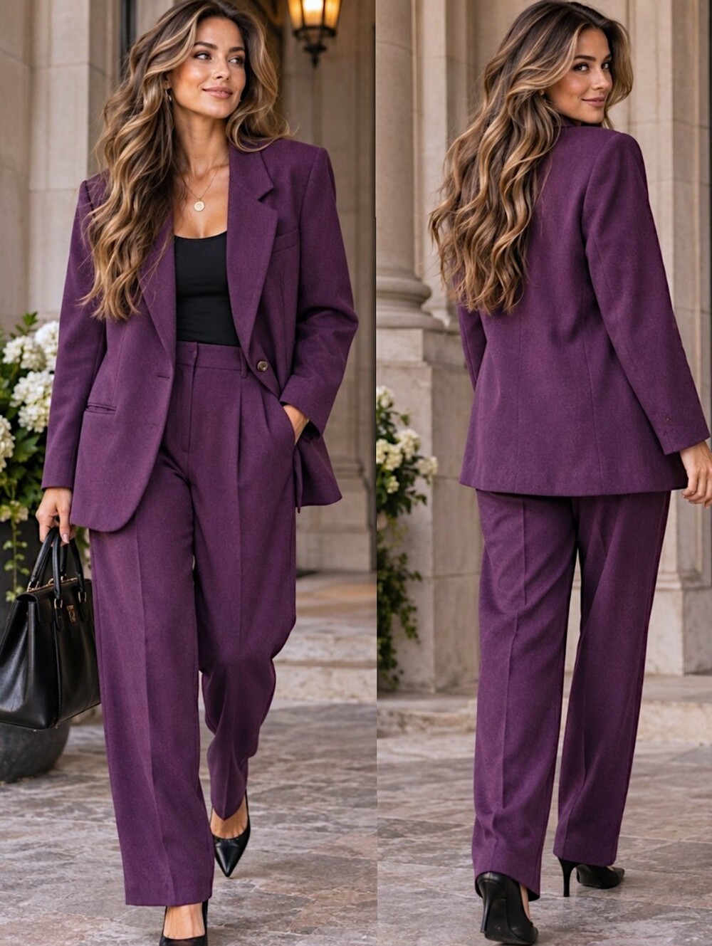 Sag Harbor Y2K Sz 16 Wool 2pc Pant Suit Purple Blazer Trousers Career Business